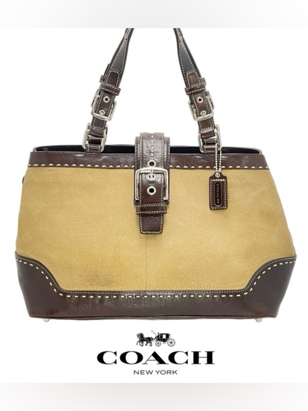 Coach Hamptons Suede Carryall Satchel F12619 Tan Suede